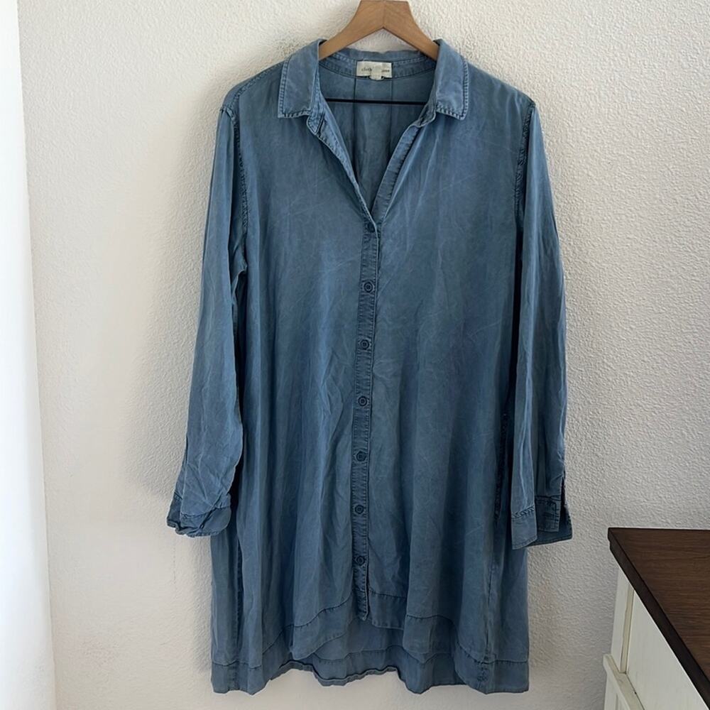 Cloth & Stone Chambray Pleaded Back Tie Long Sleeve Dress Large
